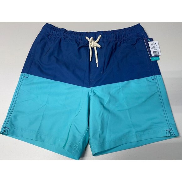 Trinity Coast Mens Sz M Swim Trunks Blue & Aqua 7" Inseam Mesh Lining Elastic Wa - Picture 1 of 7